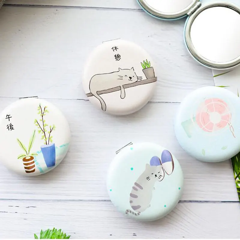 

Cute Folding Small Round Mirror Letter Print Double Side Makeup Mirror Portable Cosmetic Mirror