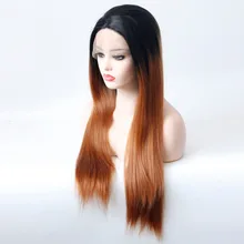 V'NICE длинный прямой парик черный Ombre Рыжий синтетический Синтетические волосы на кружеве парики Handtied парик для афроамериканцев 1B/30 Цвет
