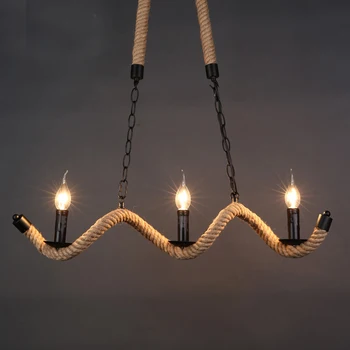 

Nordic rustic Hemp Rope pendant lamps 3 heads E14 lampholder candle chain droplight chandelier for restaurant bar cafe lighting