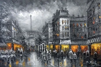 

100% hand painted Paris Eiffel Tower Black White Large Oil On Canvas Painting Art free shipping High quality