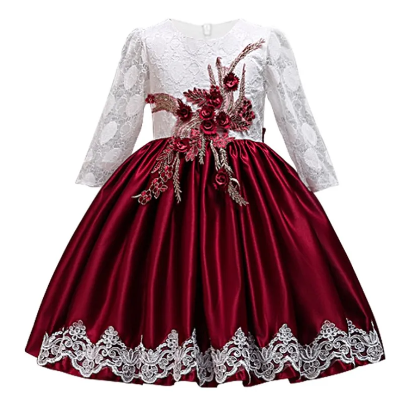 Детское платье для маленьких девочек; детское кружевное сатиновое платье с вышитыми цветами для девочек; вечерние и свадебные платья; элегантное платье принцессы; vestidos