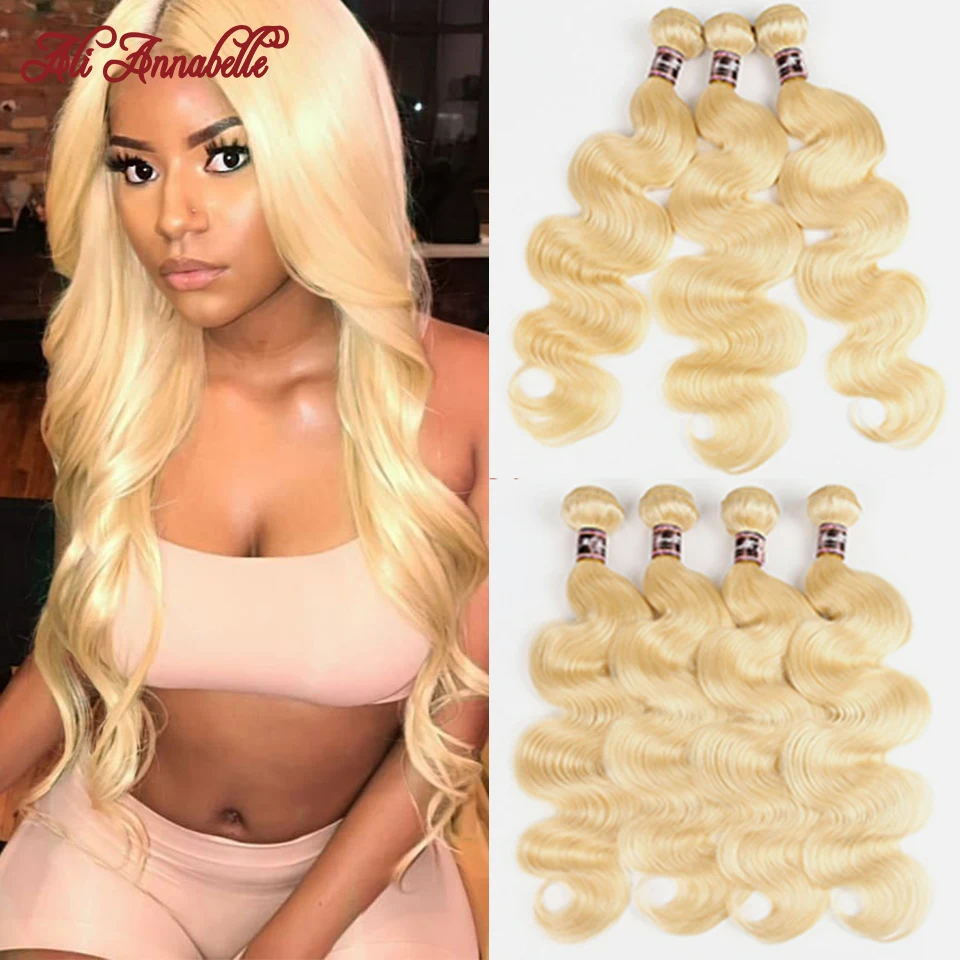 

ALI ANNABELLE 613 Body Wave Human Hair Bundles Peruvian Hair Weave Bundles 1/3/4 Pieces 613 Blonde Human Hair Weave Extensions