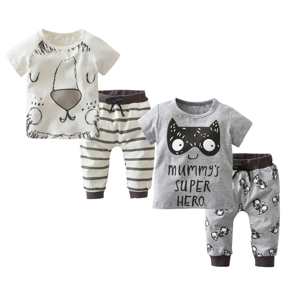 

Newborn Baby Boy Clothes Cartoon little Monsters and lions Short Sleeve T-shirt+Pants Infant 2Pcs Summer Clothing Set