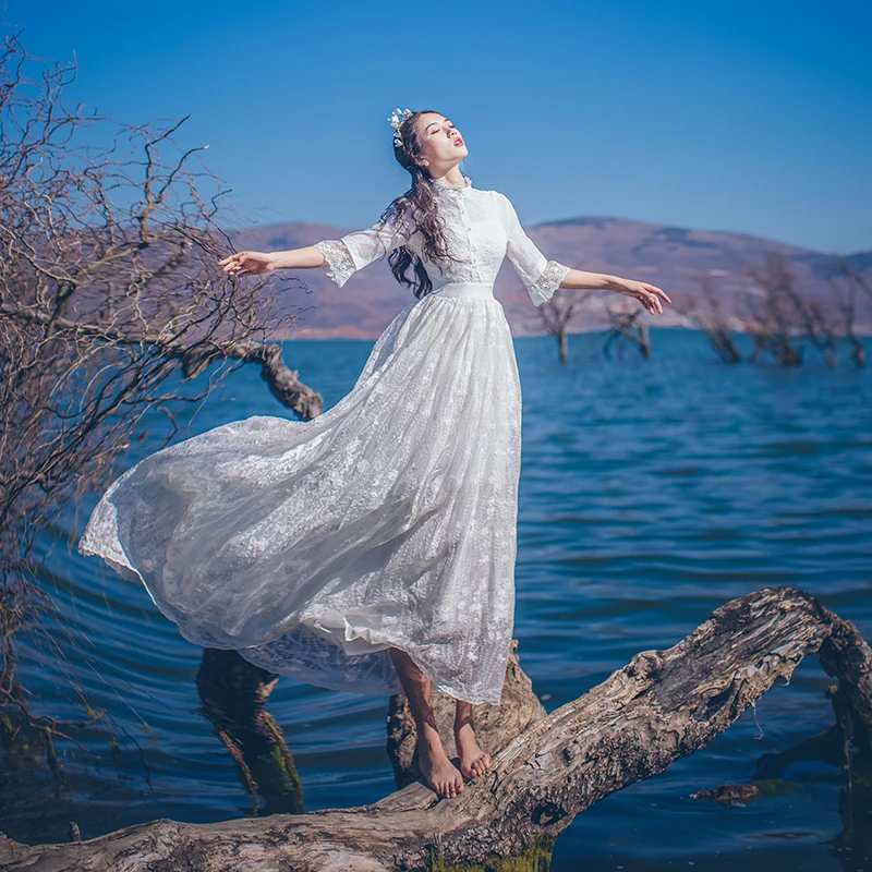 (make) retro lolita embroidered lace dress | Женская одежда