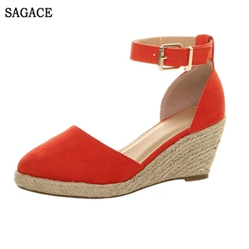 

SAGACE Women' Buckle Ankle Strap Sandals Wedges Sandals Summer Weaving Breathable Shoes Sexy High Quality Outsid Ladies Shoes