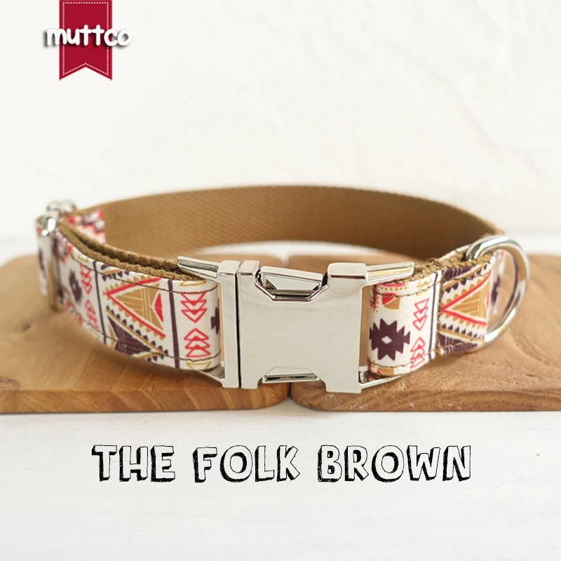 

10pcs/lot MUTTCO wholesale high quality handmade collar THE FOLK BROWN dog collar 5 sizes UDC058