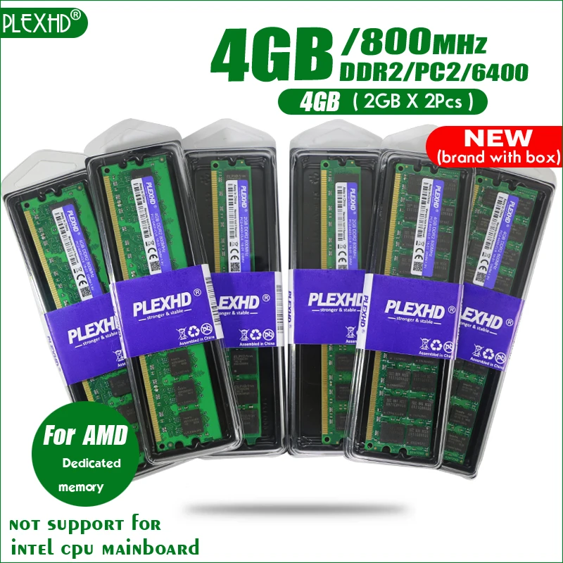 PLEXHD 4 Гб(2 ГБ X 2 шт) DDR2 PC2-6400 800 МГц для настольных ПК DIMM 2G PC2 6400 800 оперативная память(для AMD) полностью совместима