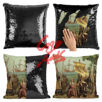 

Columbus Day Sequin Mermaid Throw Pillow Two Tone Glitter Magical Color Sofa Home New Year Decorative Cojines Pillow