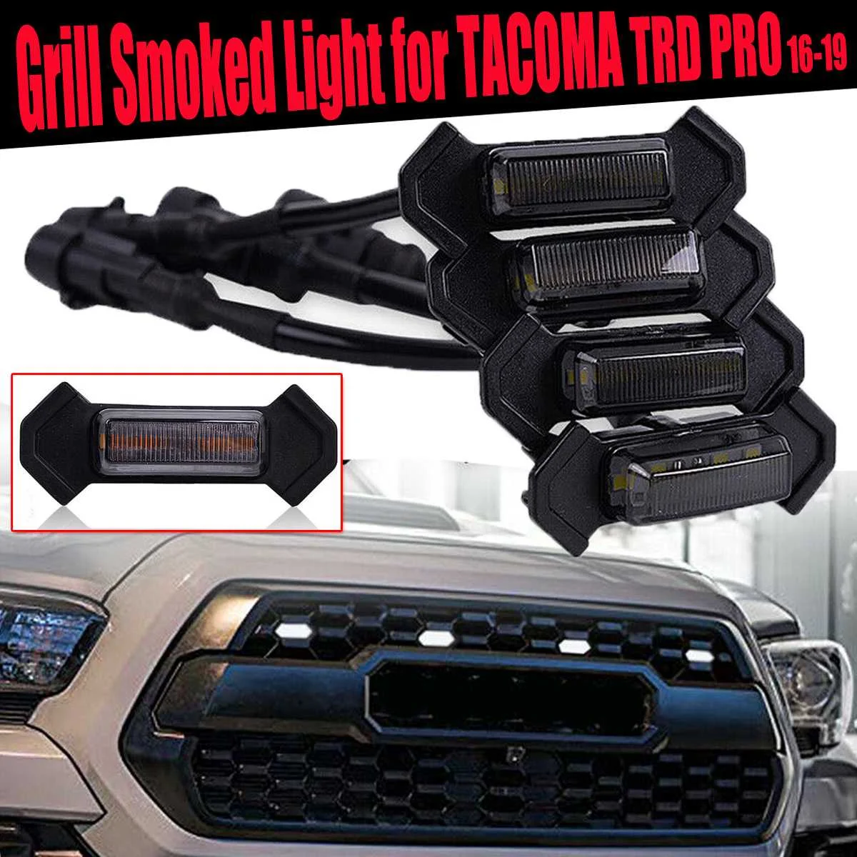 

New Style Grille LED Light Bumper Grill Smoke Len Amber White LED Light Marker Light For Tacoma for TRD PRO 2016-2019