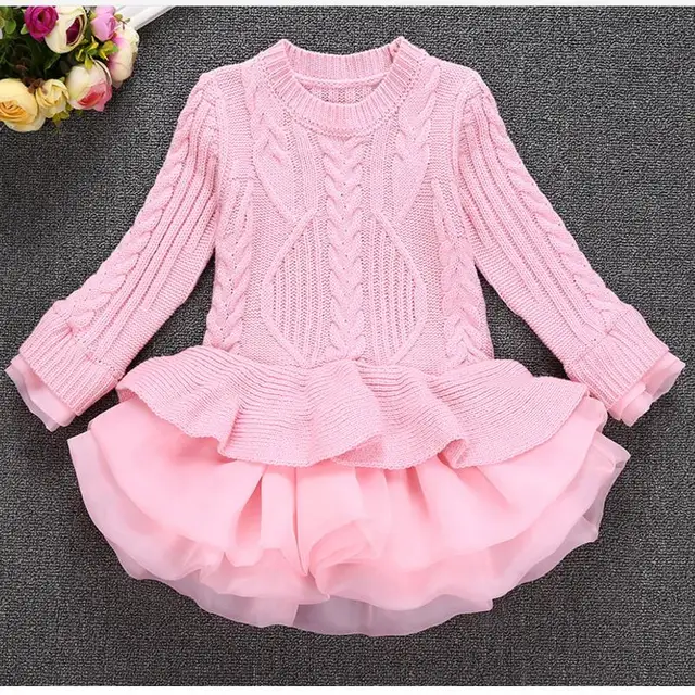 2018 Warm Girl Dress Christmas Wedding Party Dresses Knitted Chiffon
