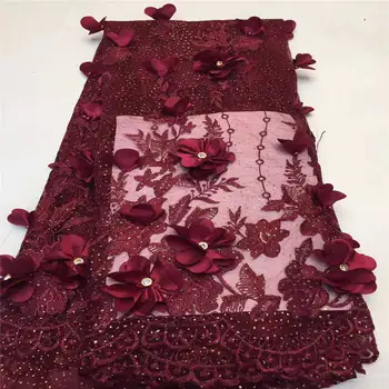 

2019 Latest African Mesh Embroidery 3D Fabric Flowers High Quality Nigerian Beaded Tulle Laces Fabric For Wedding Dress BGS03