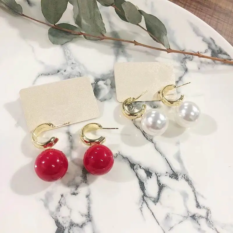 Personality Simulated Pearl Earrings For Women White Red Big Ball Earring Fashion Jewelry Bijoux