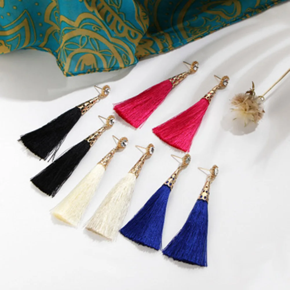 

New Mode Style 1 pair Elegant Feather Tassel Earrings Bohemia Jewelry Vintage Natural Stone Color Beaded Long Drop Earrings Gift