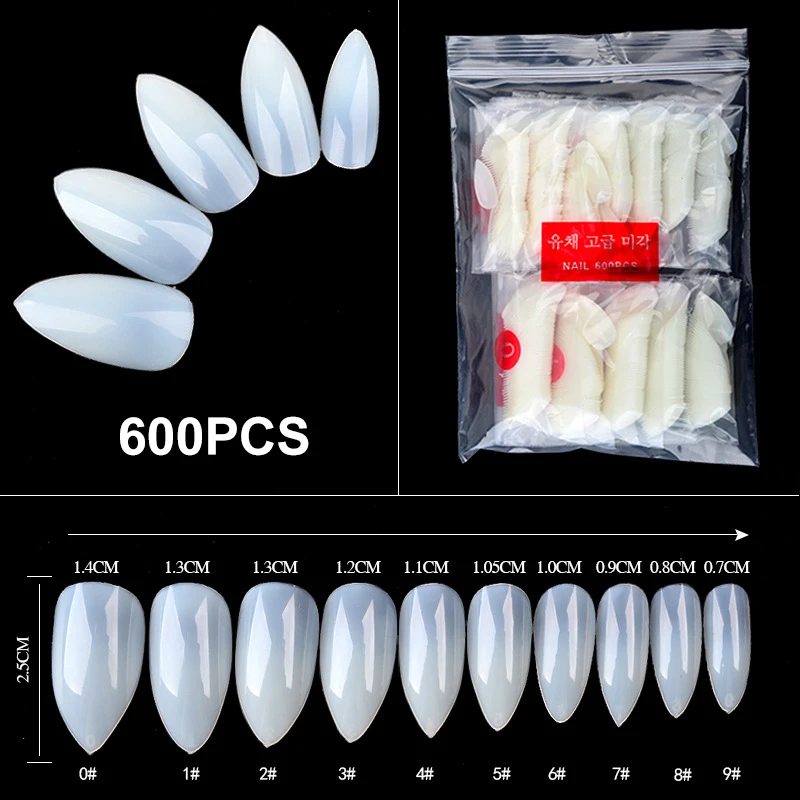 600x остроконечные накладные ногти для дизайна ногтей белые прозрачные натуральные УФ Гелевые новейшие искусственные ногти - Цвет: 03 Nature Color