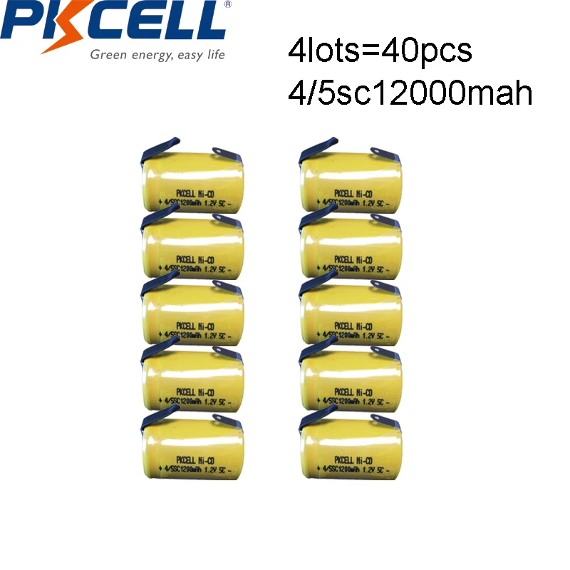 40pcs PKCELL 4/5SC 1200mah subc battery 1.2v nicd rechargeable batteries Flat Top With Tabs For electrical drills shaves | Электроника