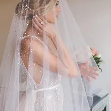 4 м свадебная фата белая/слоновая кость Длинная свадебная Фата Мантилья Свадебные аксессуары Veu De Noiva с кружевными цветами бисером MD3090-6