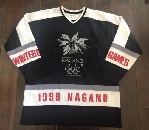 

Rare NAGANO WINTER OLYMPICS BLACK Men's Hockey Jersey Embroidery Stitched Customize any number and name