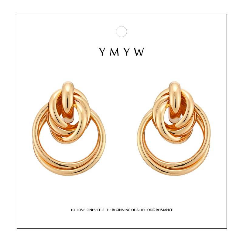 

YMYW New Arrival Za Gold Unique Round Geometric Big Drop Earrings Vintage Chunky Charm Statement Women Brincos Bijoux Jewelry