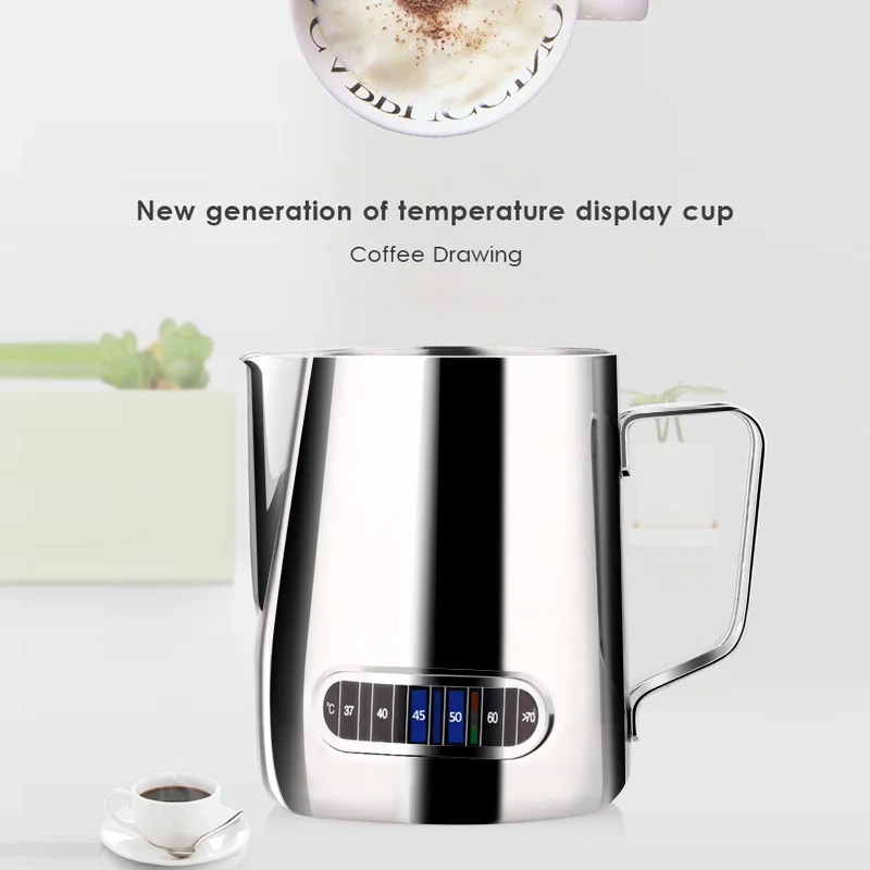 

Latte Mug Flower Pulling Cup Milk Frothing Durable Temperature Display Sticker Coffee Pot Professional Barista