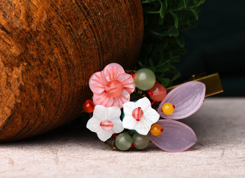 Yanting Colorful Stone Hair Clip Pin Beauty Shell Flower Clips For Hair Jewelry Aventurine Crystal Beads Hairpins Vintage Handmade Accessories 071 (3)