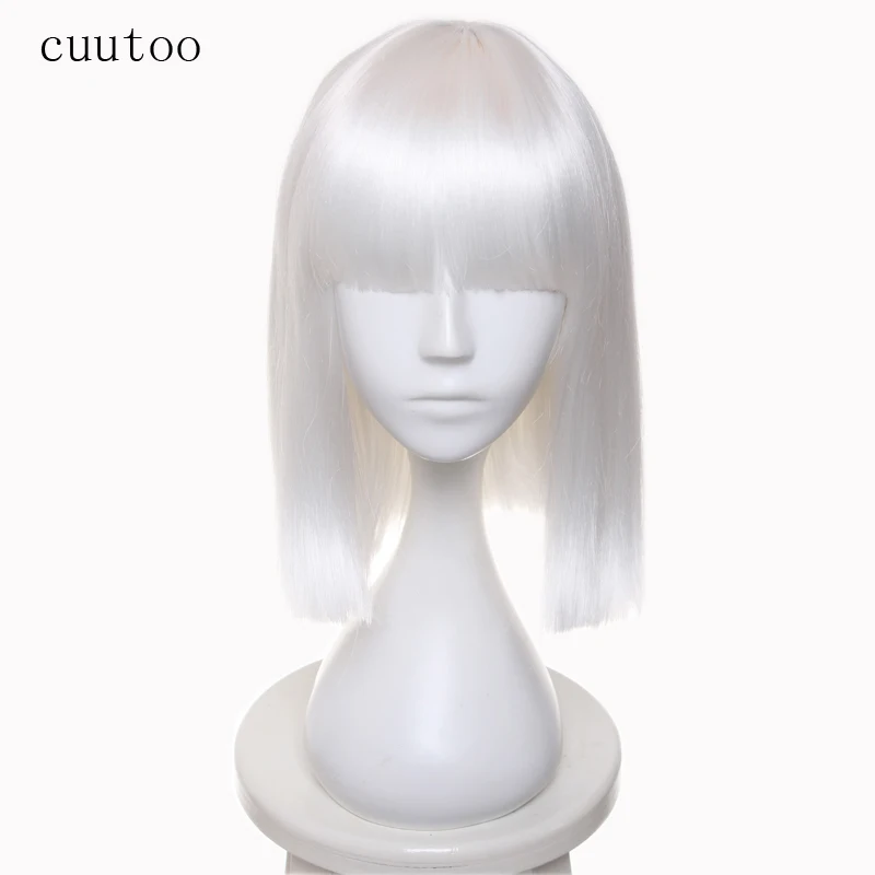 Ccutoo 40 см белые короткие плоские челки Прямые Синтетические вечерние волосы косплей костюм парики термостойкие волокна
