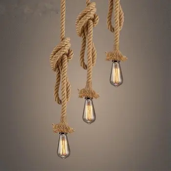 

Vintage Hemp Rope Pendant Light AC90-260V E27 Loft Creative Personality Industrial Pendant Lamp for Restaurant Coffee