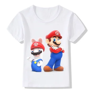 

Children Cartoon Mario&Raving Rabbids Print T shirt Boys/Girls Rabid Rabbits Funny T-shirt Kids Summer White Tops,HKP5203