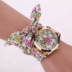 Модные женские часы ткань Для женщин часы Круглый Аналоговый девочек Для женщин браслет платье наручные часы кварцевые часы relogio feminino