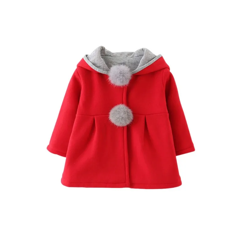 Детская одежда; топы для малышей; пальто для девочек; милое пальто с капюшоном и заячьими ушками для девочек; сезон осень-зима; теплая детская куртка; верхняя одежда; 1-4T - Цвет: Красный