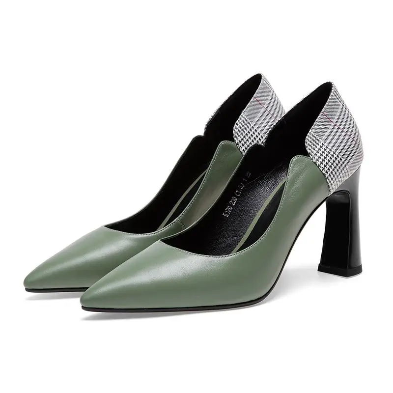 ALLBITEFO/Высококачественная женская обувь из натуральной кожи на каблуке; модные разноцветные женские туфли на высоком каблуке с острым носком