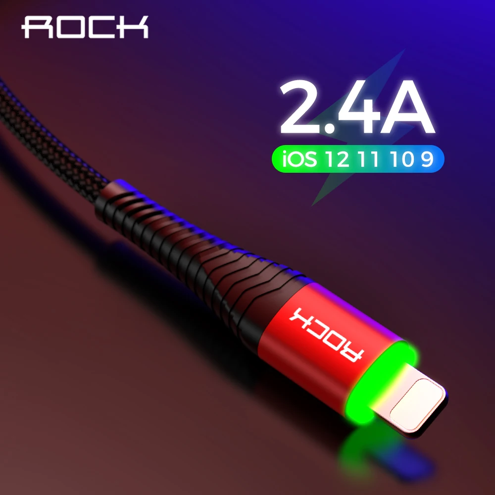 

ROCK For IPhone Cable IOS 10 9 For Fast Charger Lightning to USB Cables Charging Cord 0.2M 1.0M 1.8M 2.1A For Mobile Phone