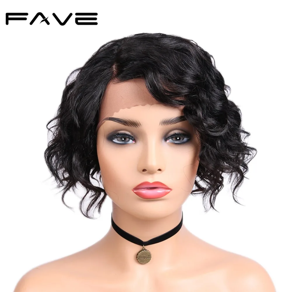 FAVE Lace Part Short Natural Wave Human Hair Wigs 8 inches Brazilian Human Remy L Part Wig Pre Plucked Natural Hairline
