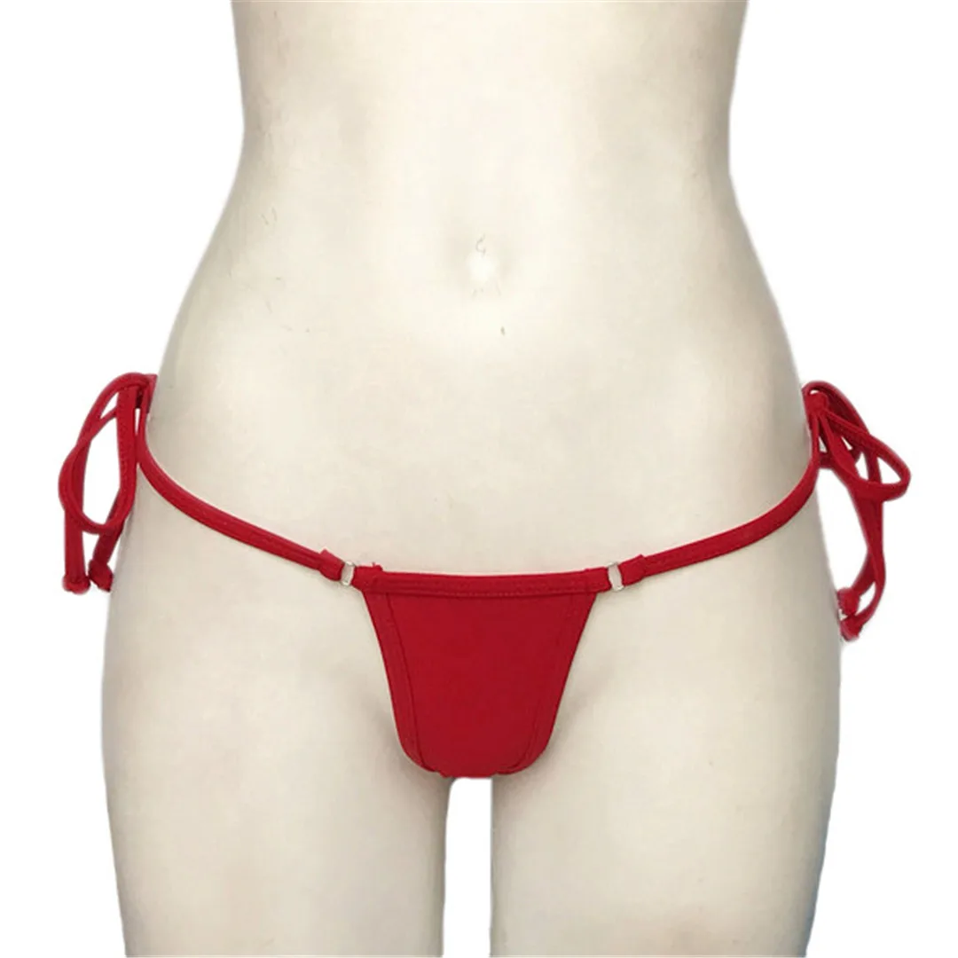 Сексуальные микро-мини-стринги с завязками, бикини с нижней частью, женские плавки, женская одежда для плавания, трусики танга, нижнее белье V100 - Цвет: Красный