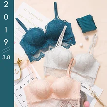 Lace Push Up Bra And Panties Set Longline No Wire Plus Size Bras For Women Black Underwear Sexy Lingerie Set 80 Thick Brassiere