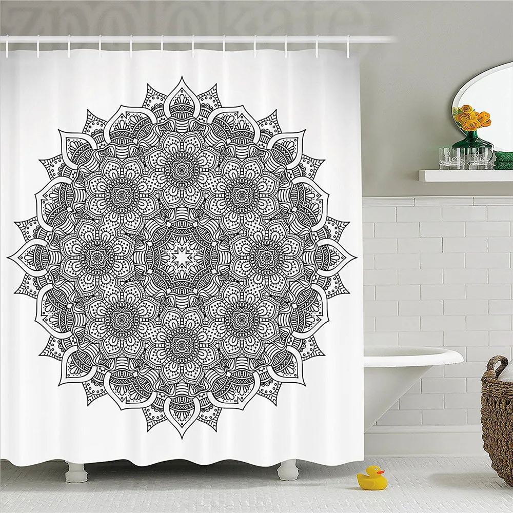 Best Mandala Decor Shower Curtain Flower and Leaf Old Arabic Ottoman Mandala Chart Life Web Meditation Print Bathroom Decor Set with