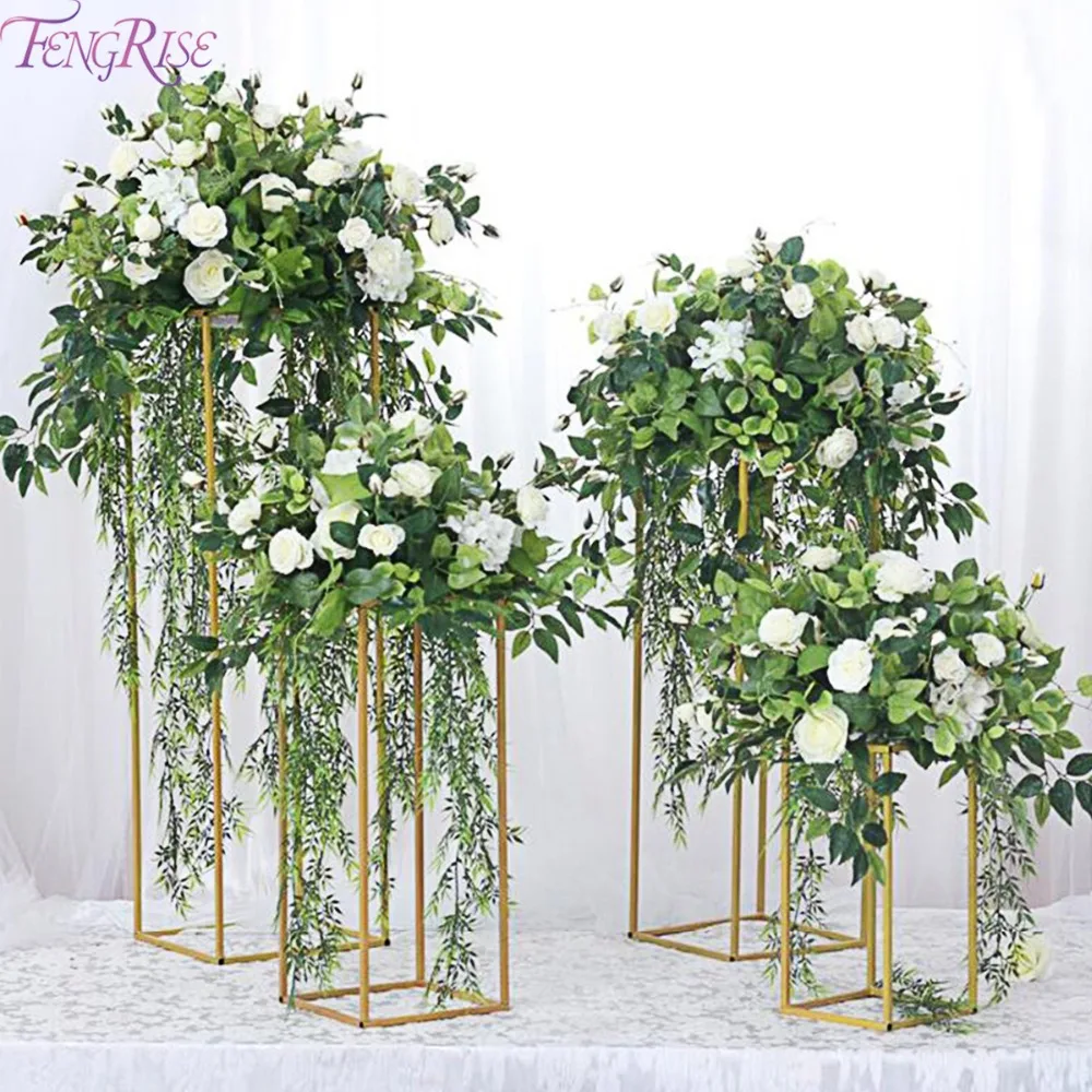 

FENGRISE 10PCS Metal Flower Vases Gold Column Stand Wedding Decoration Anniversary Engagement Party Decor Event Party Accessory