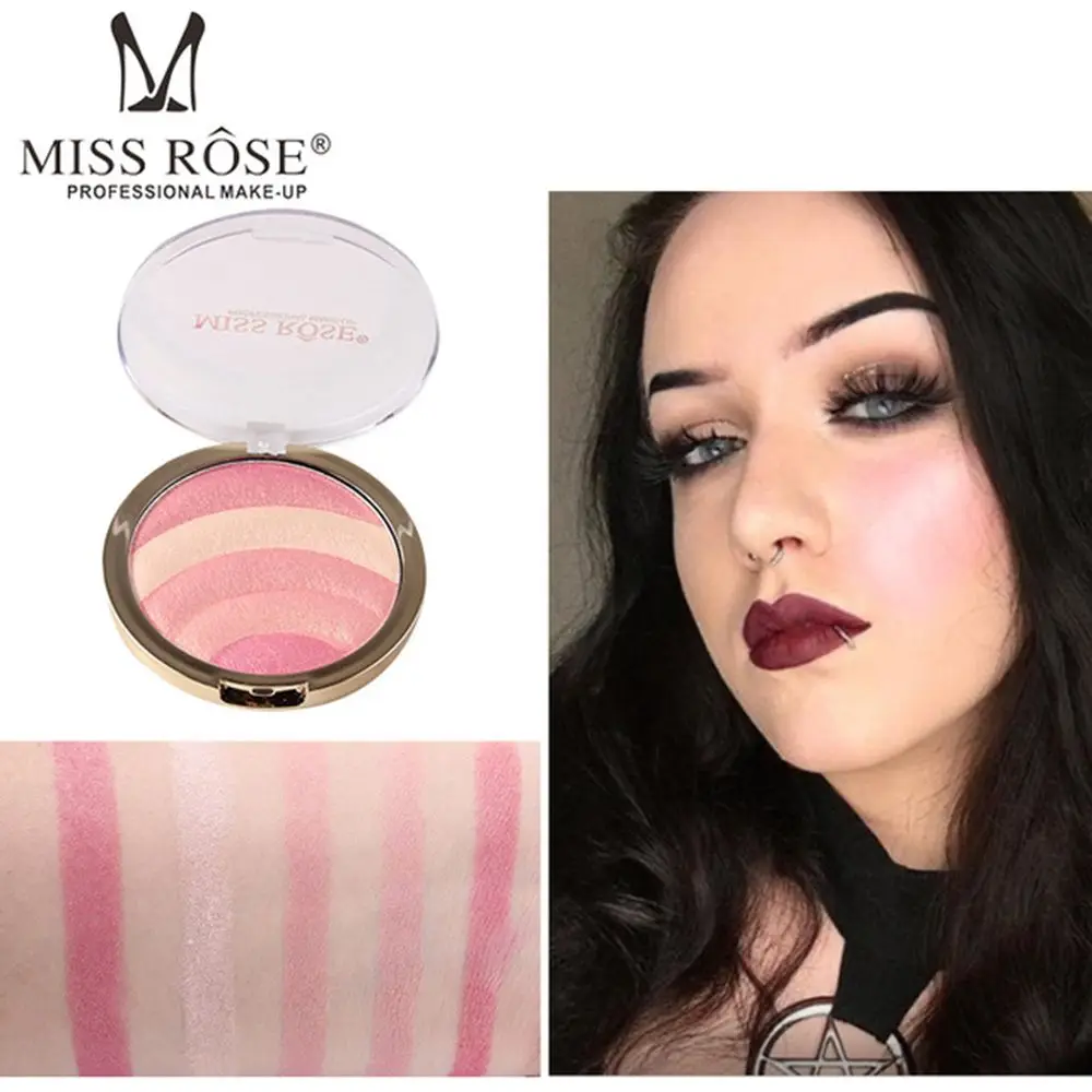 Miss Rose 10 Colors Rainbow Highlighter Blush Bronzer Face Powder Glow Multi-functional Glitter Powder Lazy Women Makeup