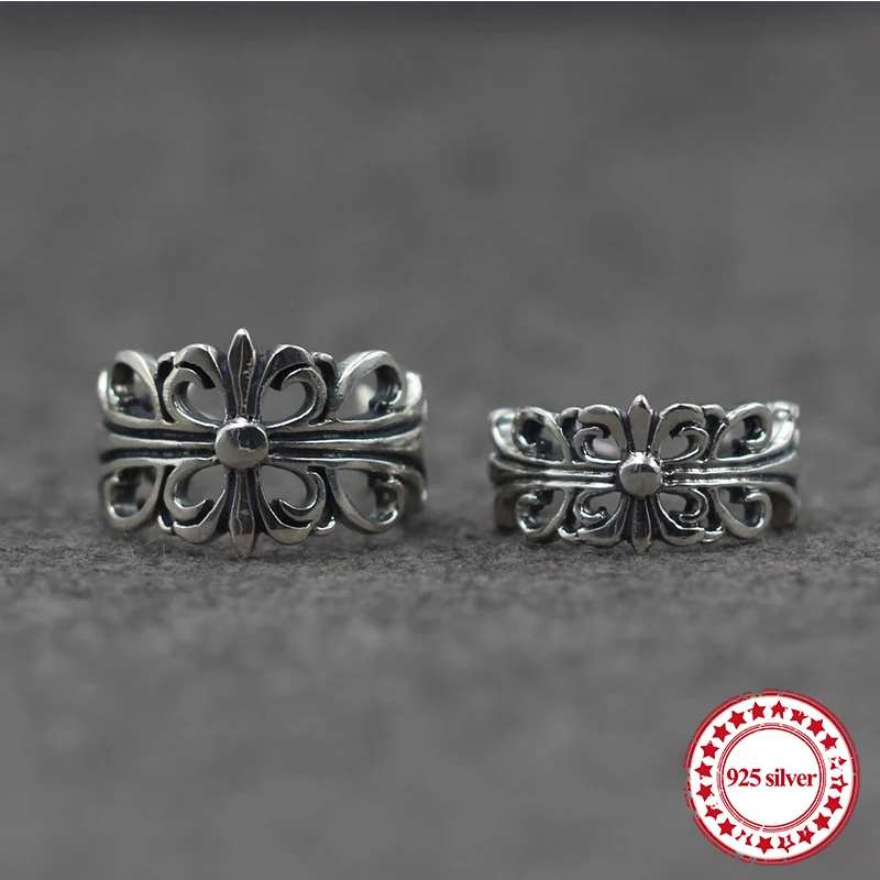 

S925 sterling silver men's ring retro personality punk style trendy cross hollow shape couple models send lover's gift