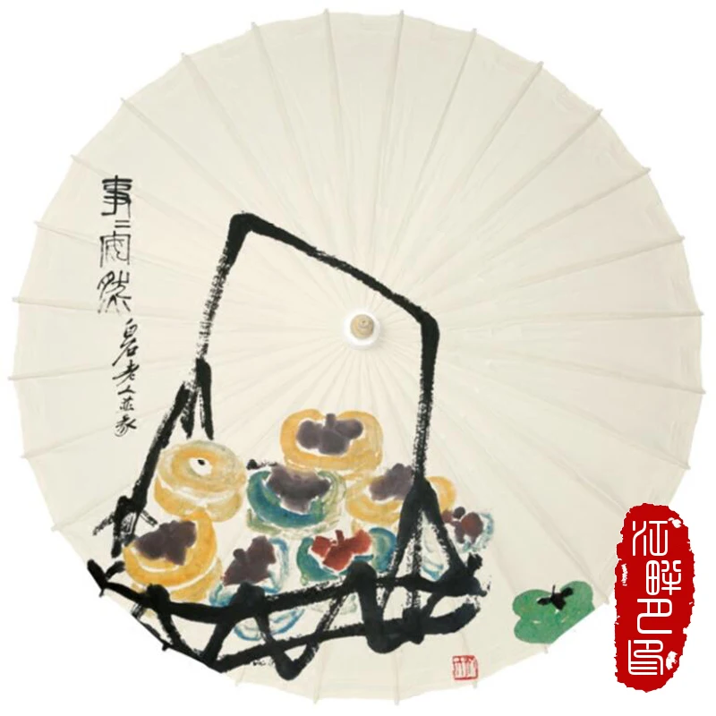 JPY Light Beige Color with Fruit Oil Paper Umbrella Chinese Season Scenery Parasol Restaurant Holiday Decor | Дом и сад