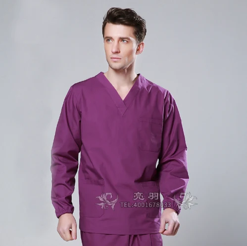 Бренд LEHNO Весенняя Мужская медицинская одежда наборы скрабов с длинными рукавами женская медицинская Униформа женские костюмы медсестры топ+ брюки - Цвет: Men Purple