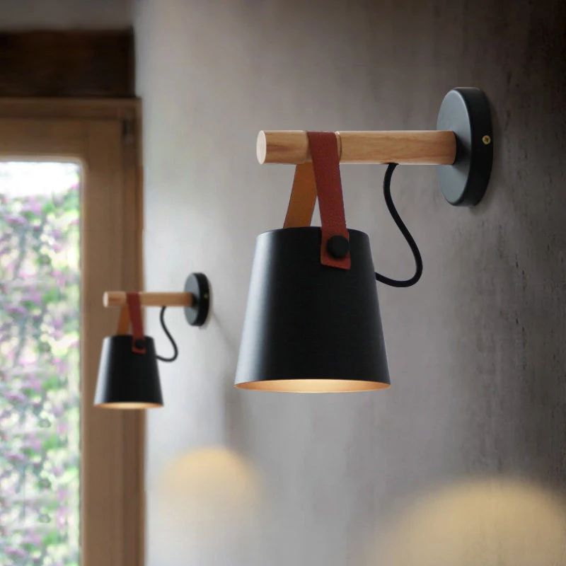 

LED Wall Lamps Abajur for Living Room Wall Sconces Light E27 Nordic Wooden belt Wall Light White/Black New collection macaron