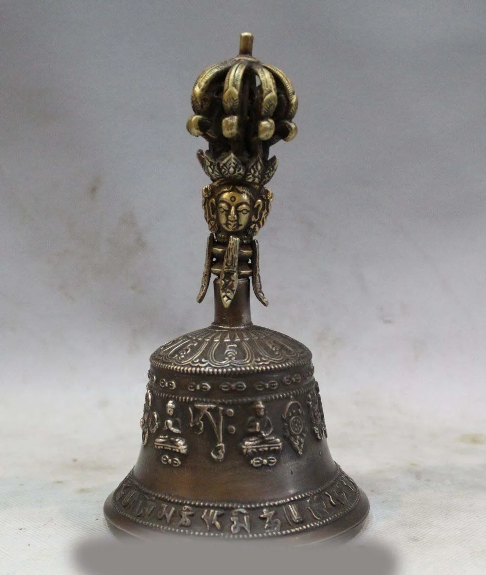 

Old Tibet Dynasty Palace Bronze Buddha Dorje Vajra Bell & Holder Box small bell
