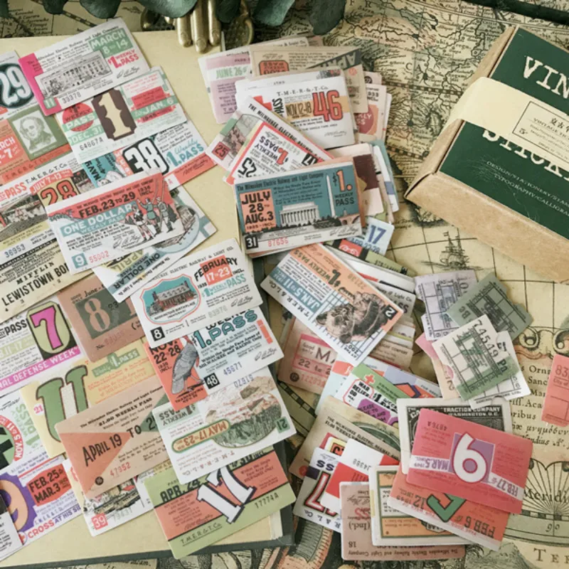 

128Pcs Vintage Ticket Stickers Children DIY Scrapbooking Album Junk Journal Crafts Decorative Stickers Package DIY Photo Albums
