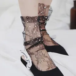 2018 г. пикантные ретро кружева жемчужина носки флэш бурение Для женщин девочек носки эластичные модные женские мягкие короткие носки