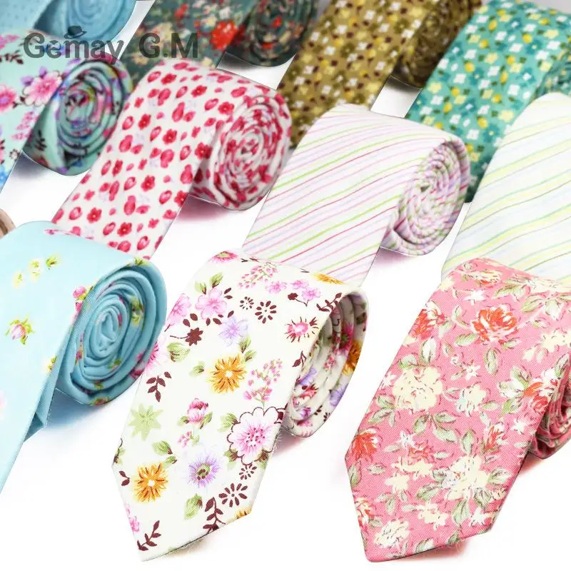 New Fashion Floral Retro Casual Suits Men's Slim Tie Printing Floral Pattern Ties For Men narrow  Cotton Necktie