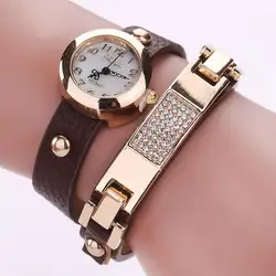 2 слоя часы для женщин Аналоговый Кварцевые часы, браслет часы для дам Часы