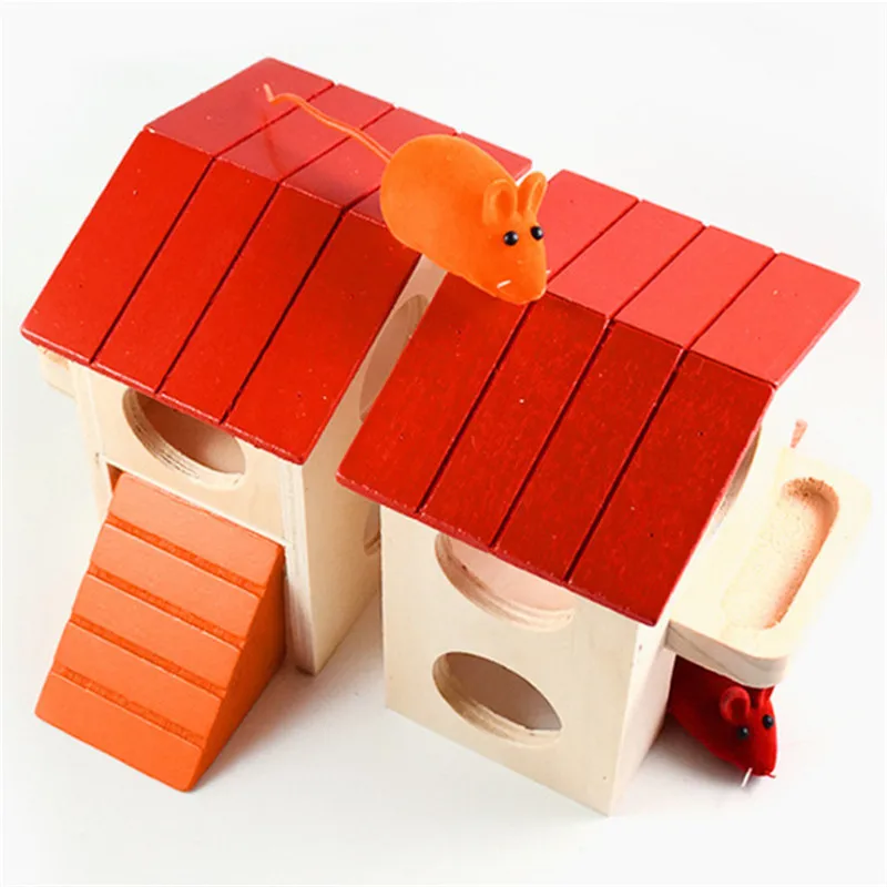 

AHUAPET Hamster Cage Hedgehog Small Animal Supplies Wooden Toy House Ferret House Hamster Villa Toys Accessories With Ladder E