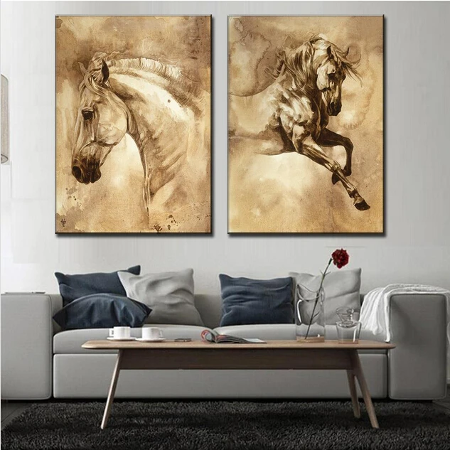 

2 Pcs/Set Modern European Oil Painting Horse On Canvas Wall Art Picture Wall Pictures for Living Room Modern Wall Painting
