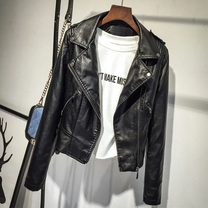 DHfinery/Весенняя женская короткая кожаная куртка из искусственной кожи, кожаные мотоциклетные куртки, женский черный, розовый кожаный пиджак, большие размеры s-XL 9755