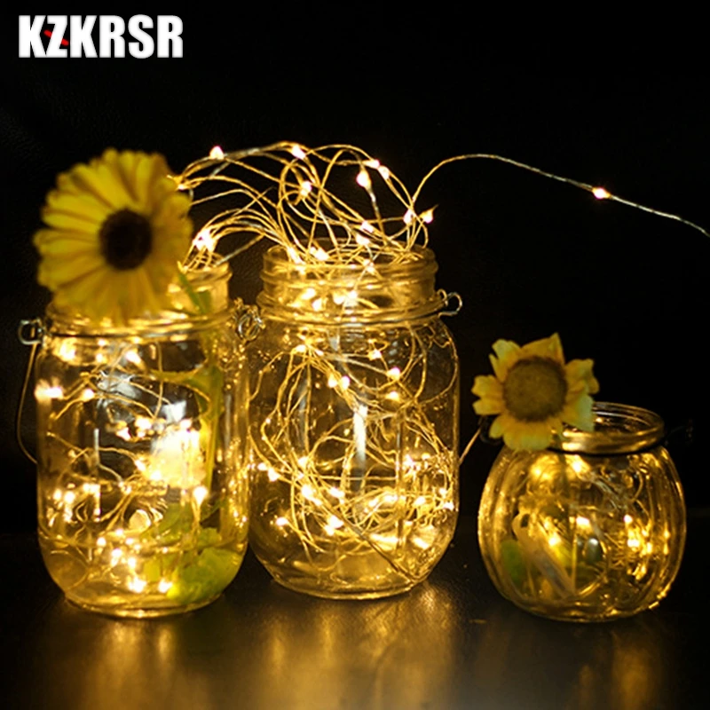 

KZKRSR 2m 3m 4m 5m 10m LED Starry String Lights Fairy Micro LED Battery Silver Copper Wire For Outdoor Christmas Party Wedding